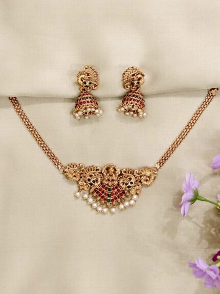 Traditional lekshmi choker set with multicolour stone